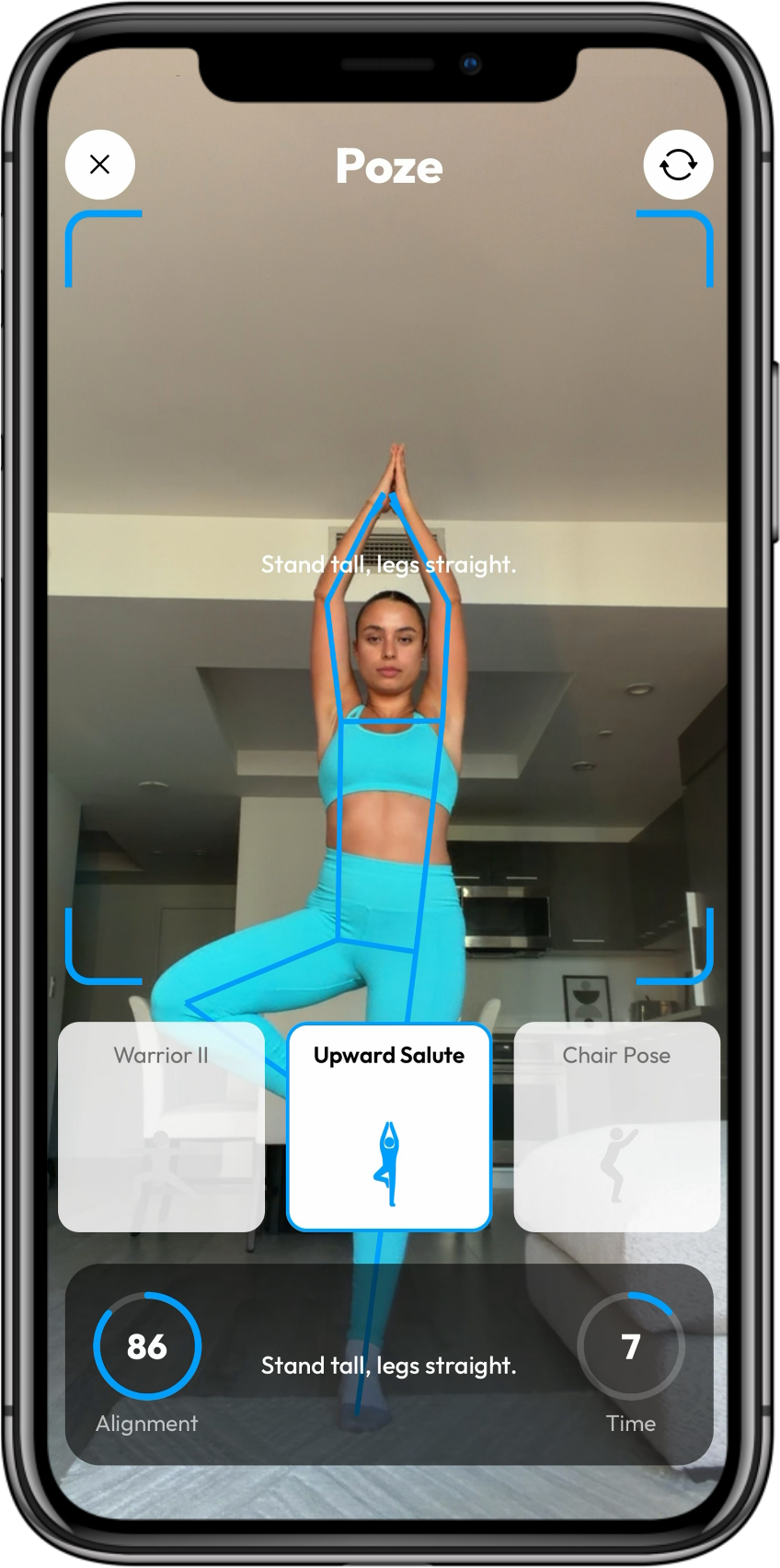 Poze tracking Upward Salute with a live alignment score of 86